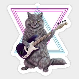 Bass Cat- Rock band kitty playing the bass guitar Sticker